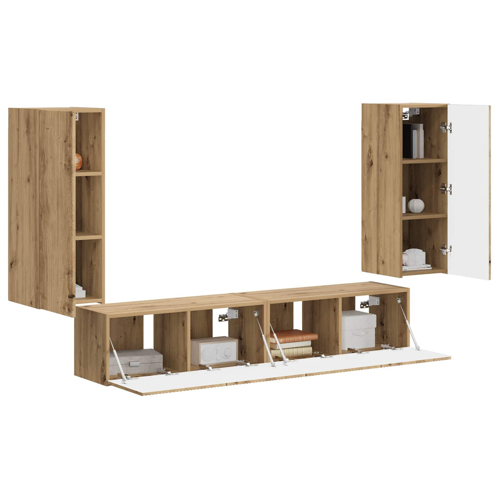 TV-Wandregal-Set Wandmontiert 4 pcs Artisan-Eiche Holzwerkstoff