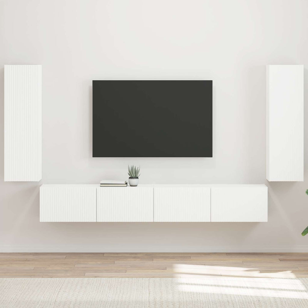 TV-Wandregal-Set Wandmontiert 4 pcs Weiß Holzwerkstoff