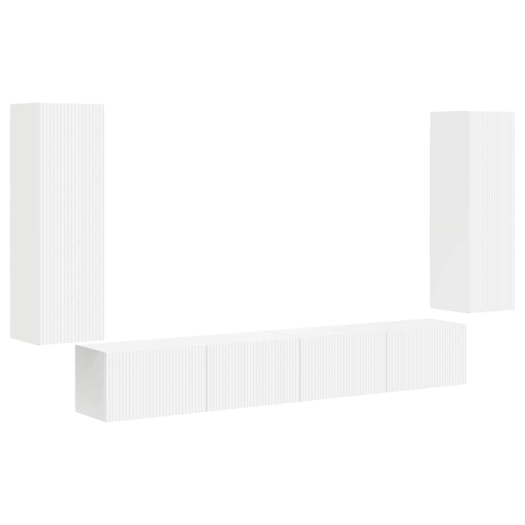 TV-Wandregal-Set Wandmontiert 4 pcs Weiß Holzwerkstoff