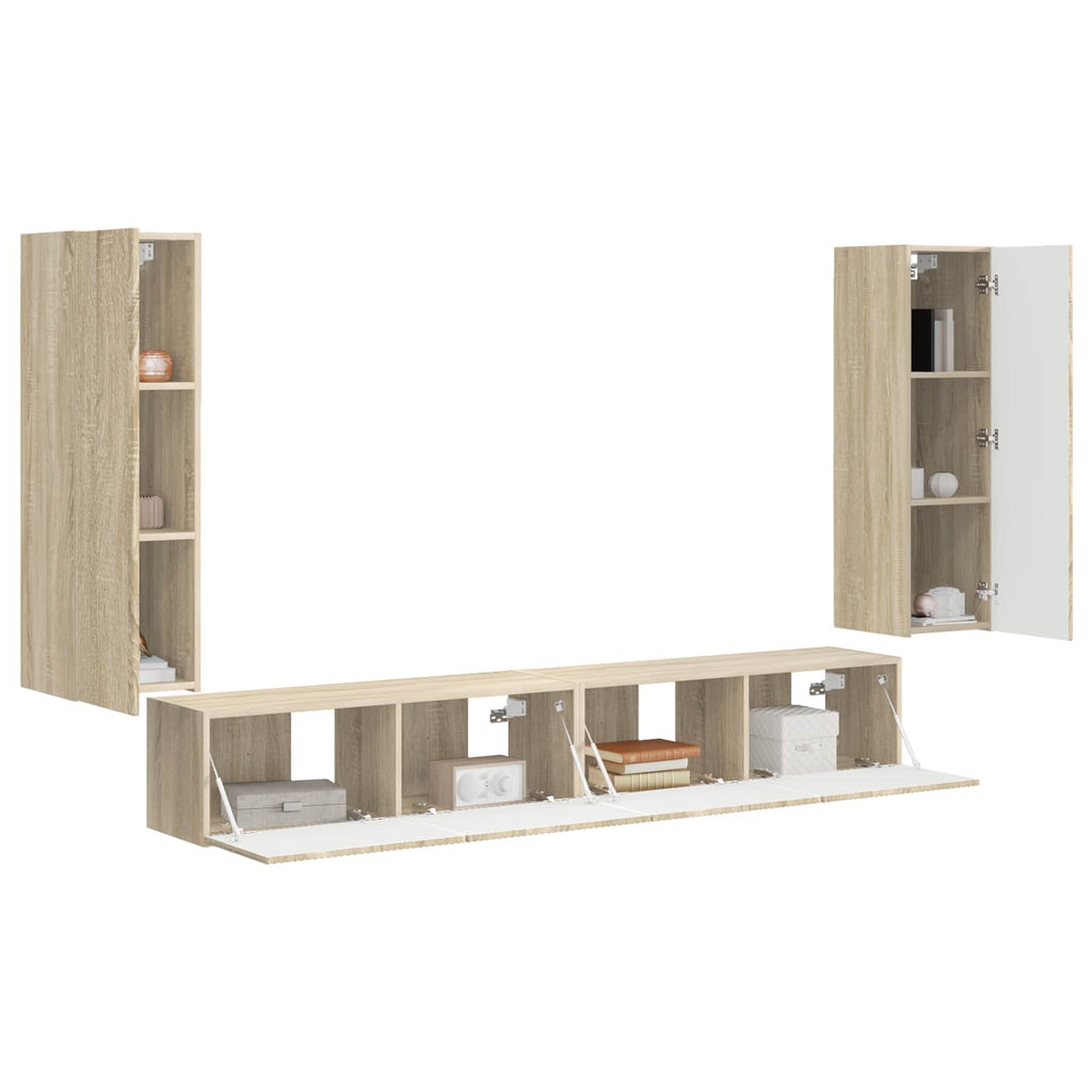 TV-Wandregal-Set Wandmontiert 4 pcs Sonoma-Eiche Holzwerkstoff