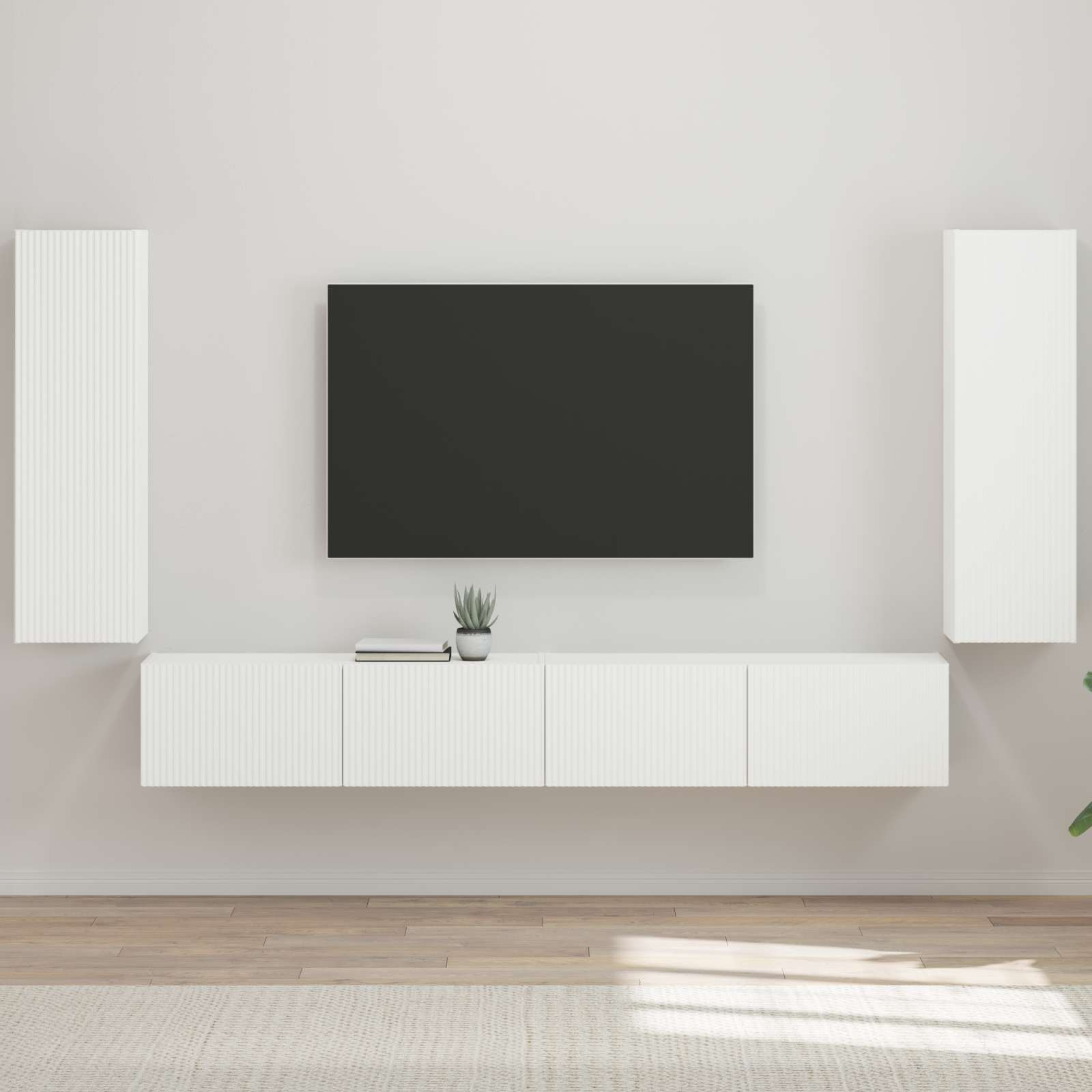 TV-Wandregal-Set 4 pcs Hochglanz Weiß Holzwerkstoff