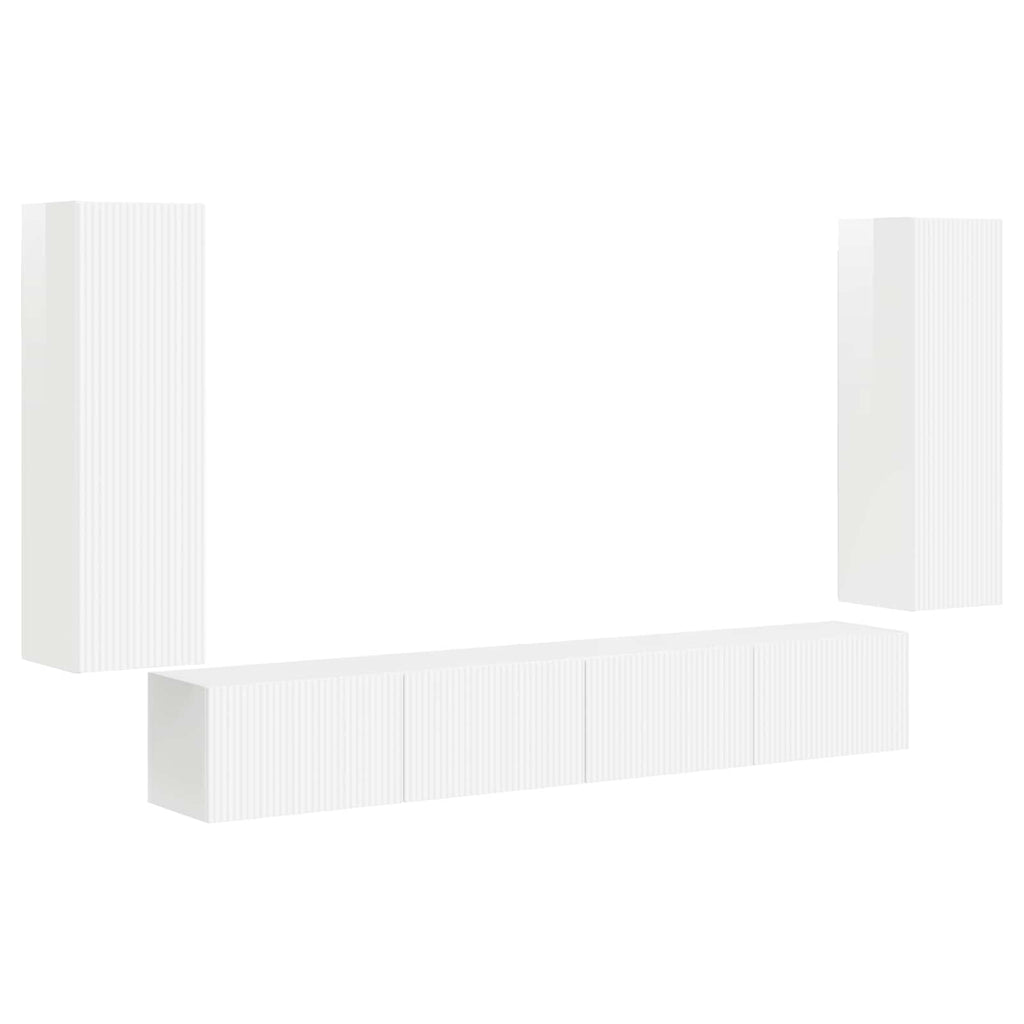 TV-Wandregal-Set 4 pcs Hochglanz Weiß Holzwerkstoff