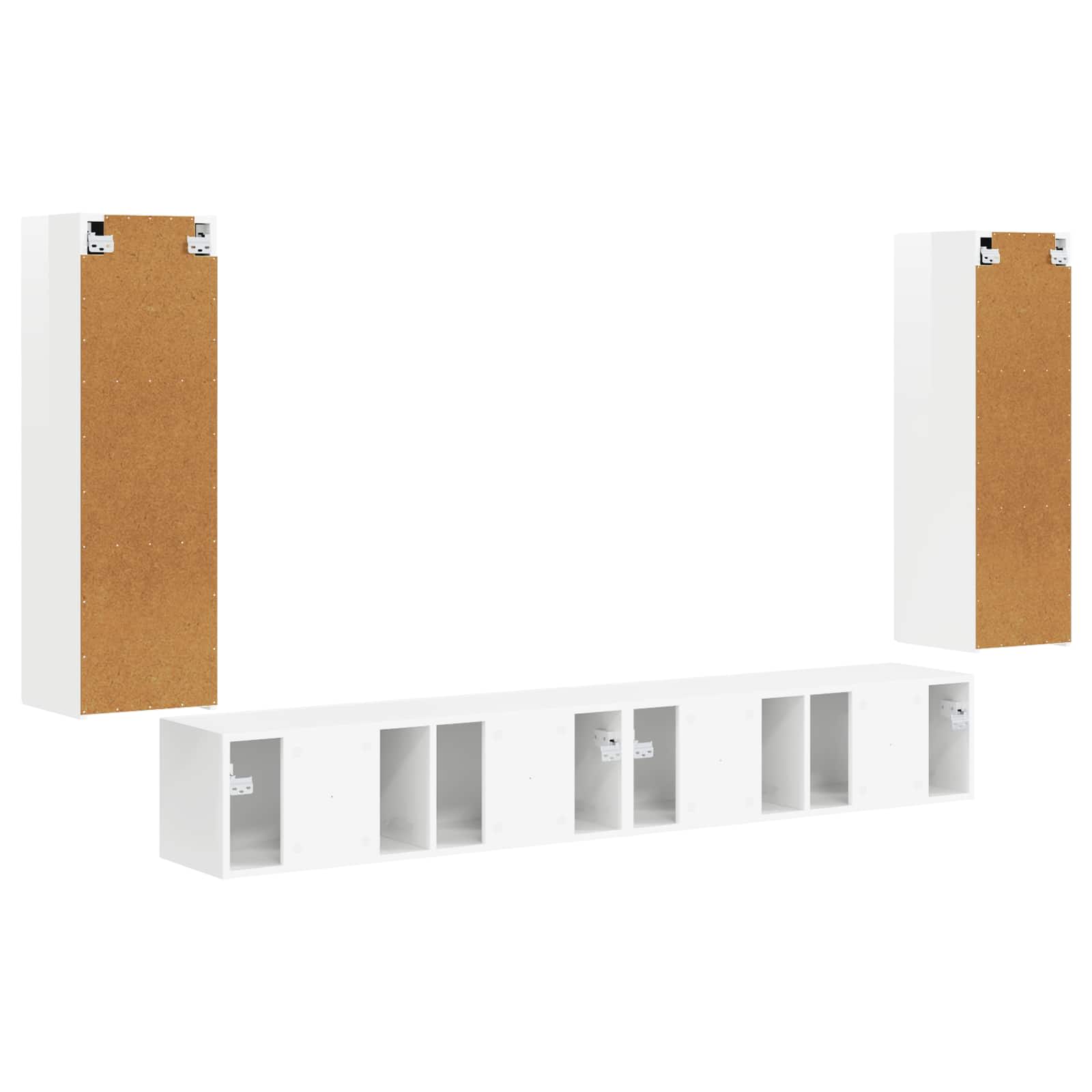 TV-Wandregal-Set 4 pcs Hochglanz Weiß Holzwerkstoff
