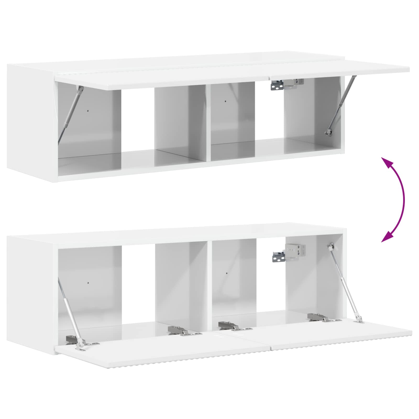 TV-Wandregal-Set 4 pcs Hochglanz Weiß Holzwerkstoff