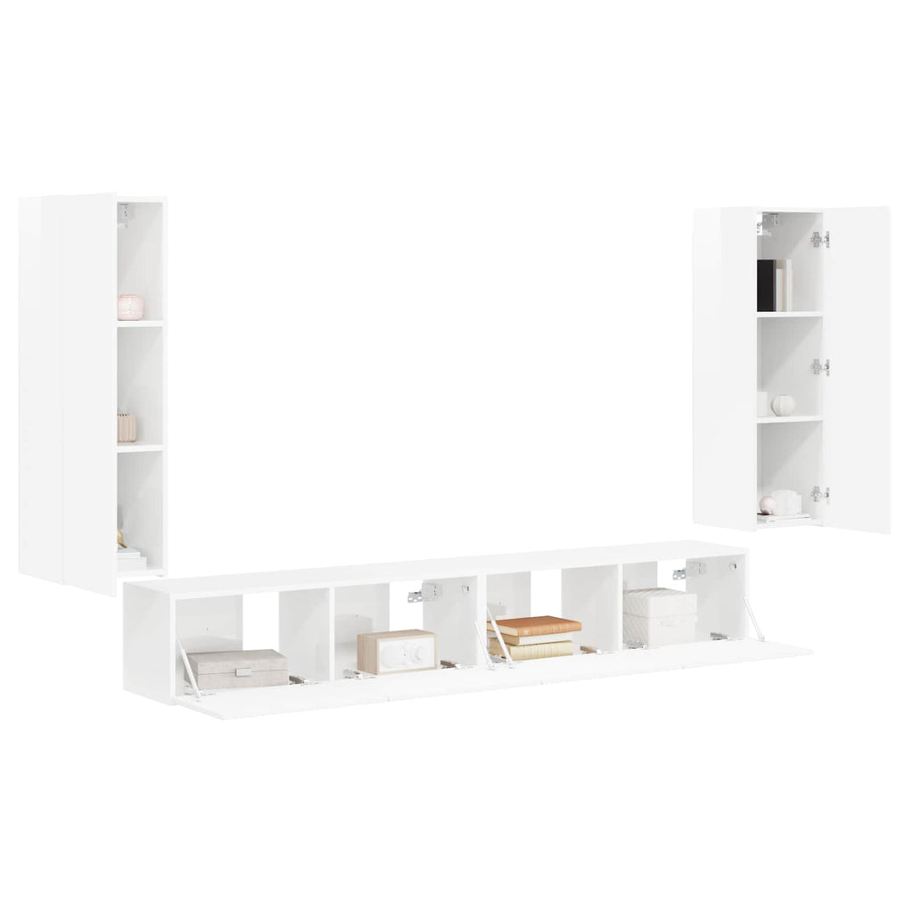TV-Wandregal-Set 4 pcs Hochglanz Weiß Holzwerkstoff