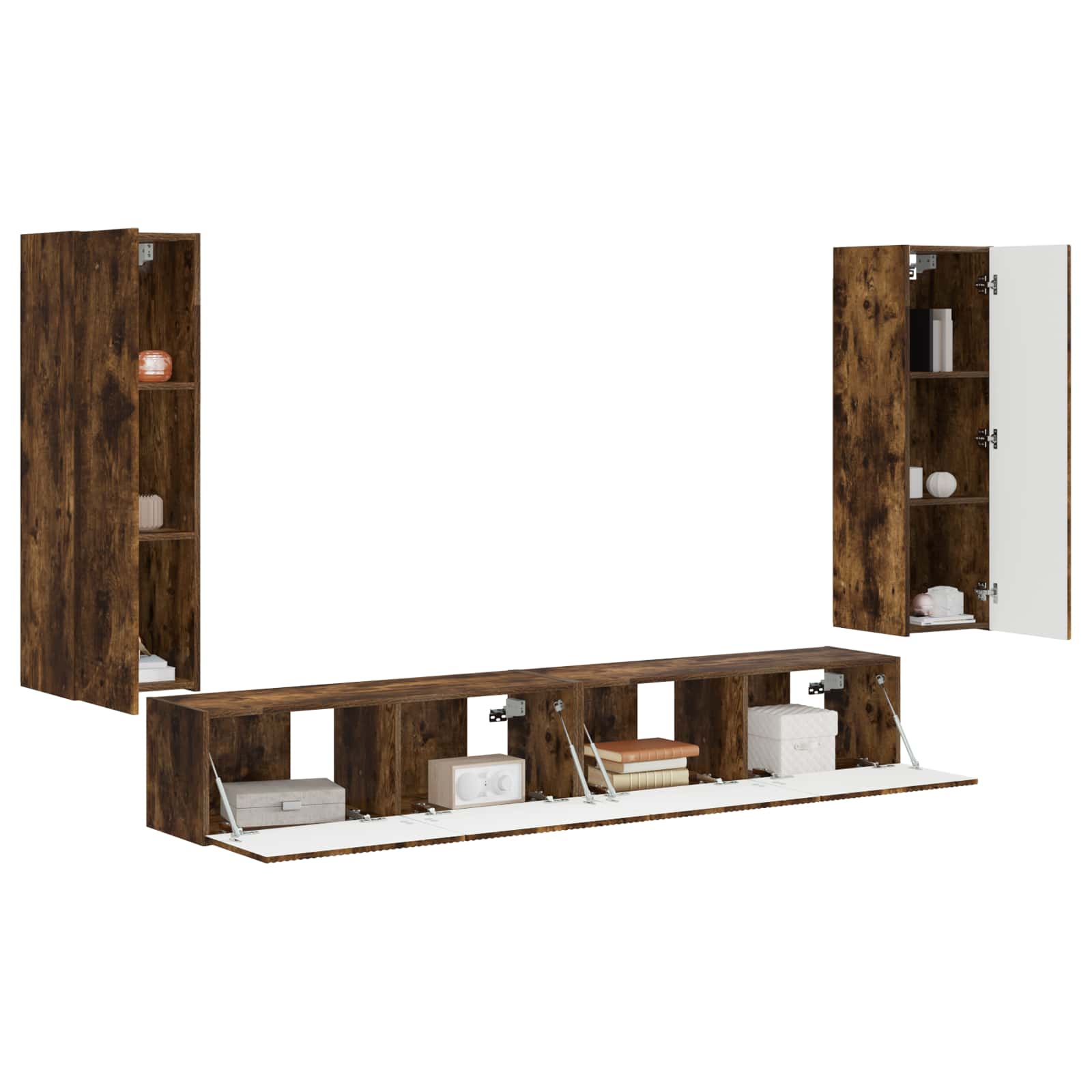 TV-Wandregal-Set 4 pcs Geräucherte Eiche Holzwerkstoff