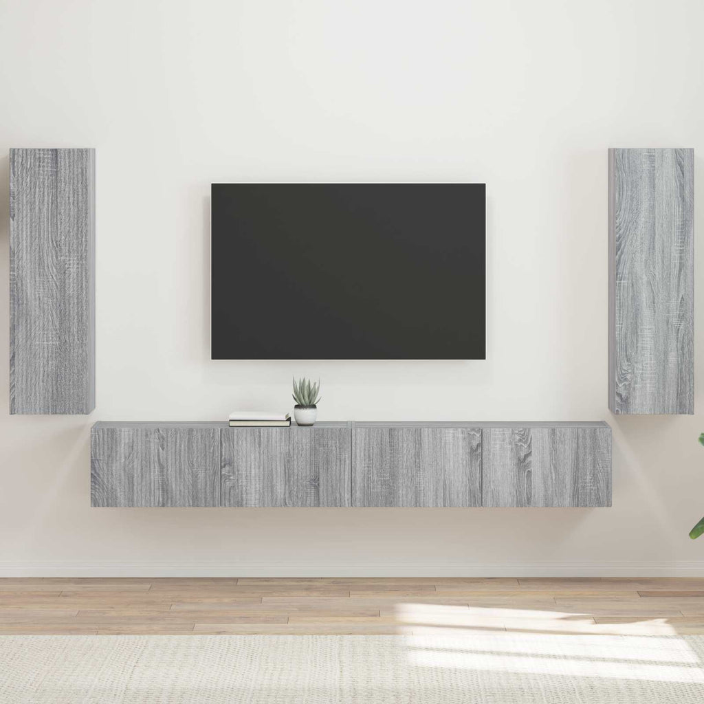 TV-Wandregal-Set Wandmontiert 4 pcs Graues Sonoma Holzwerkstoff