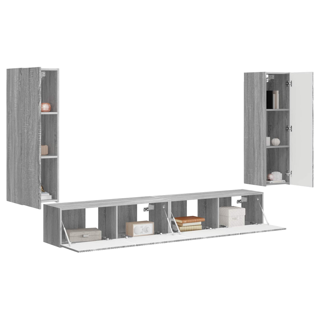 TV-Wandregal-Set Wandmontiert 4 pcs Graues Sonoma Holzwerkstoff