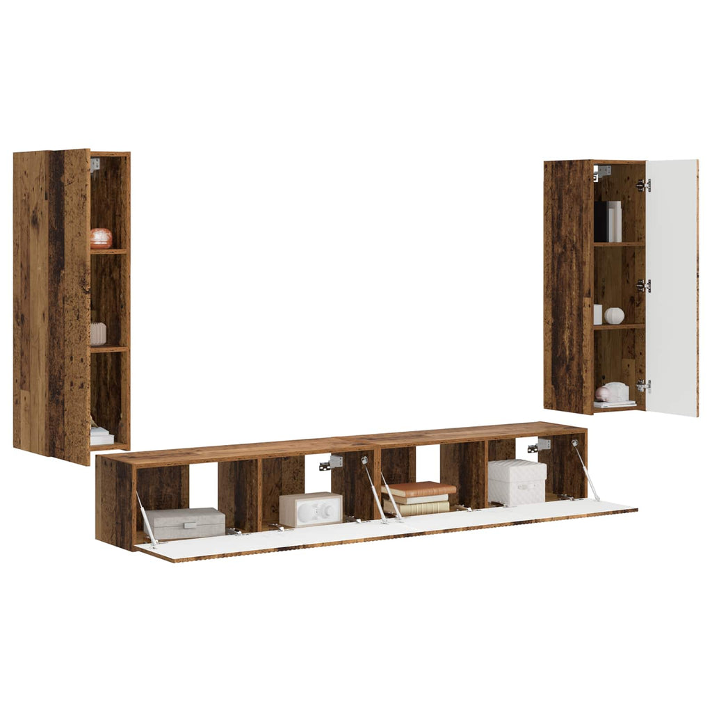 TV-Wandregal-Set 4 pcs 29,5 x 31 x 100 cm Altholz Holzwerkstoff
