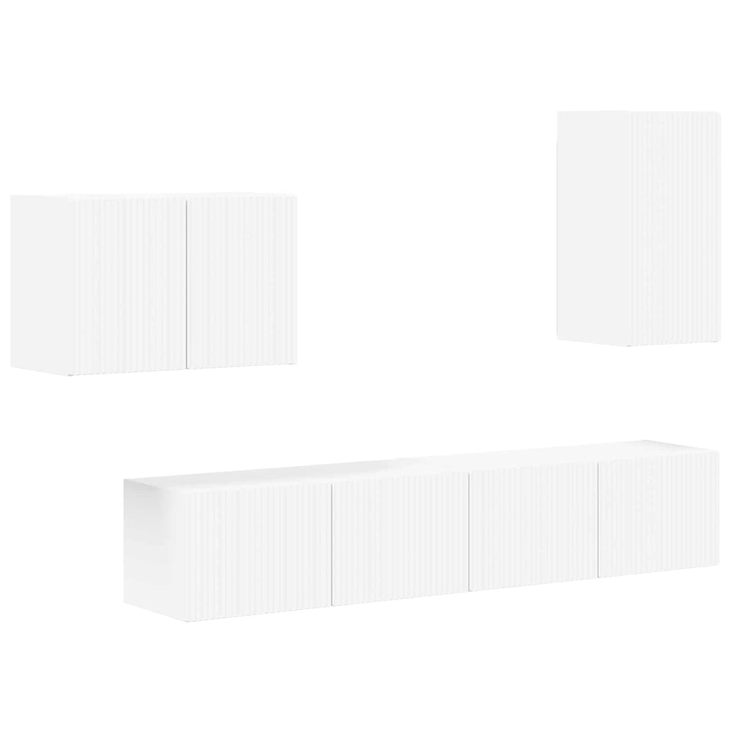 TV-Wandregal-Set Wandmontiert 4 pcs Weiß Holzwerkstoff