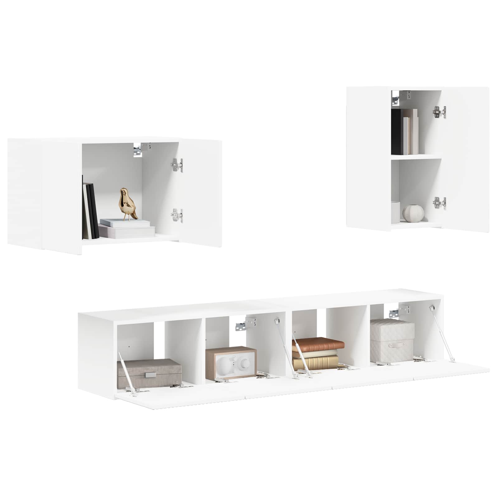 TV-Wandregal-Set Wandmontiert 4 pcs Weiß Holzwerkstoff