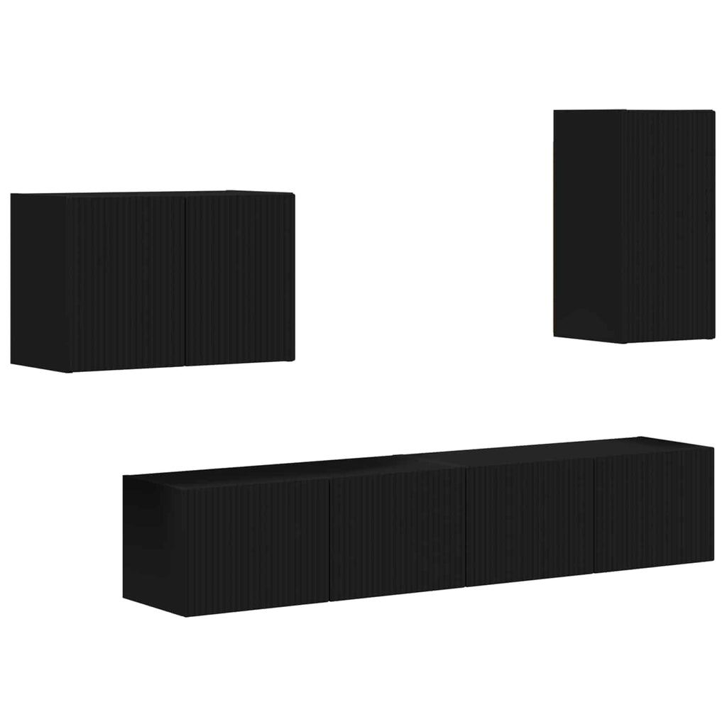 TV-Wandregal-Set Wandmontiert 4 pcs Schwarz Holzwerkstoff