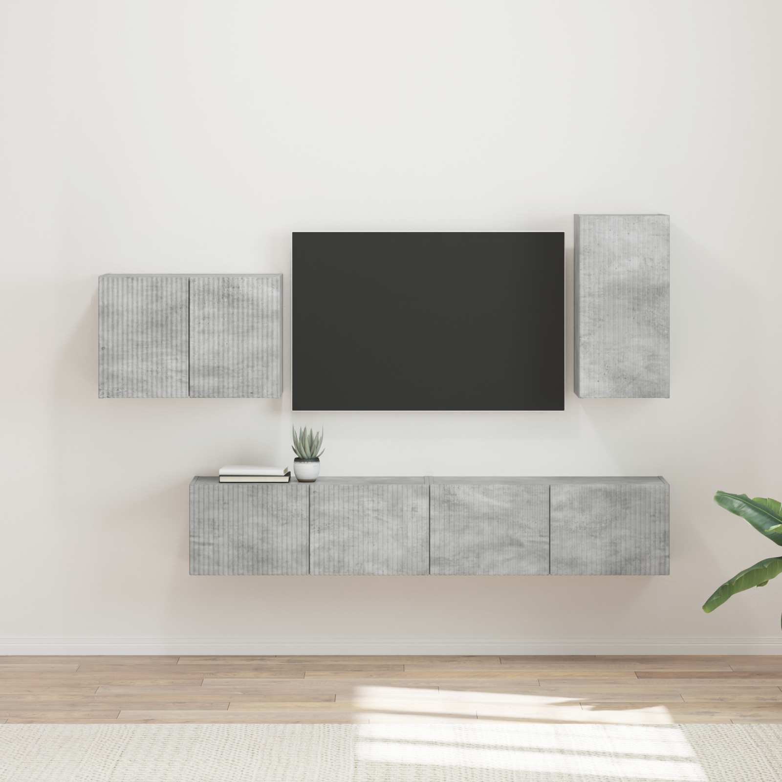 TV-Wandregal-Set Wandmontiert 4 pcs Beton Grau Holzwerkstoff