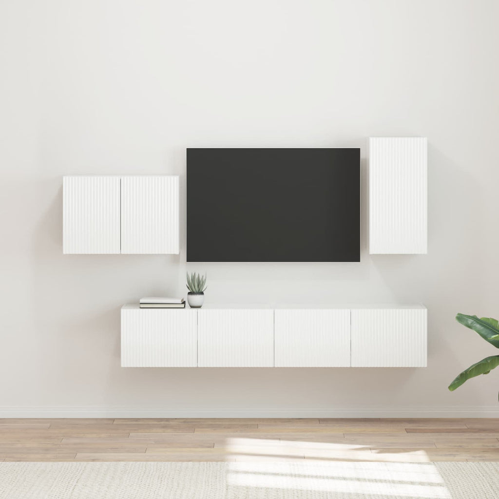 TV-Wandregal-Set 4 pcs Hochglanz Weiß Holzwerkstoff