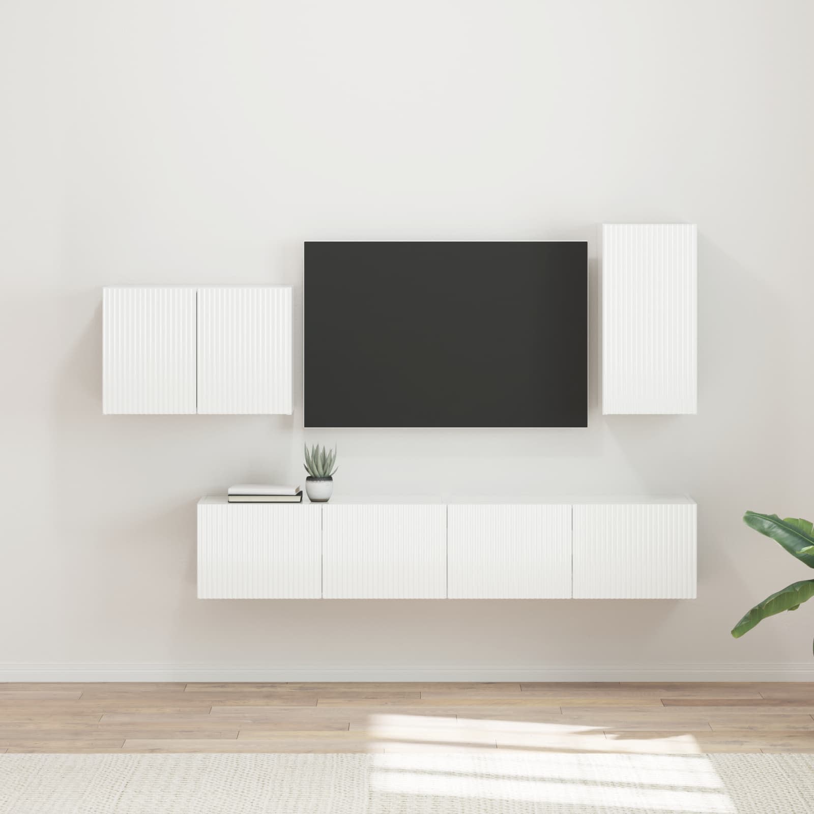 TV-Wandregal-Set 4 pcs Hochglanz Weiß Holzwerkstoff