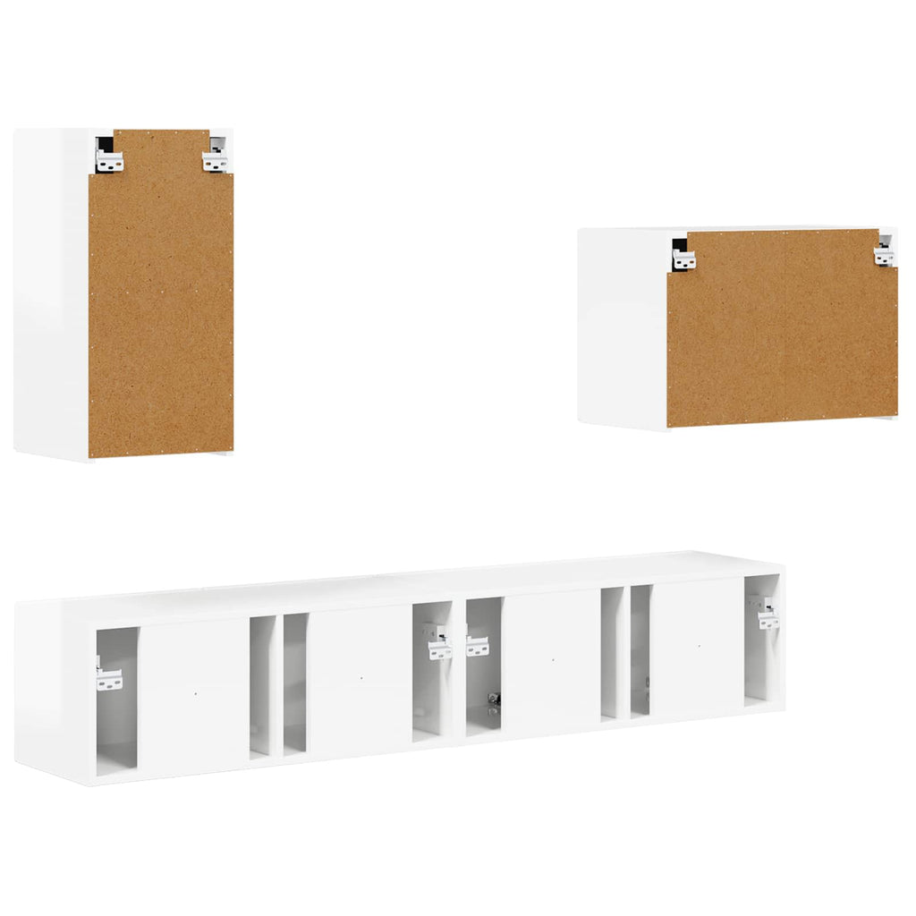 TV-Wandregal-Set 4 pcs Hochglanz Weiß Holzwerkstoff