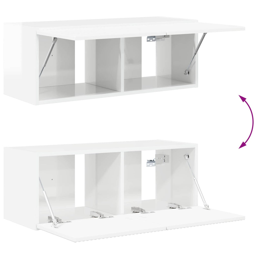 TV-Wandregal-Set 4 pcs Hochglanz Weiß Holzwerkstoff