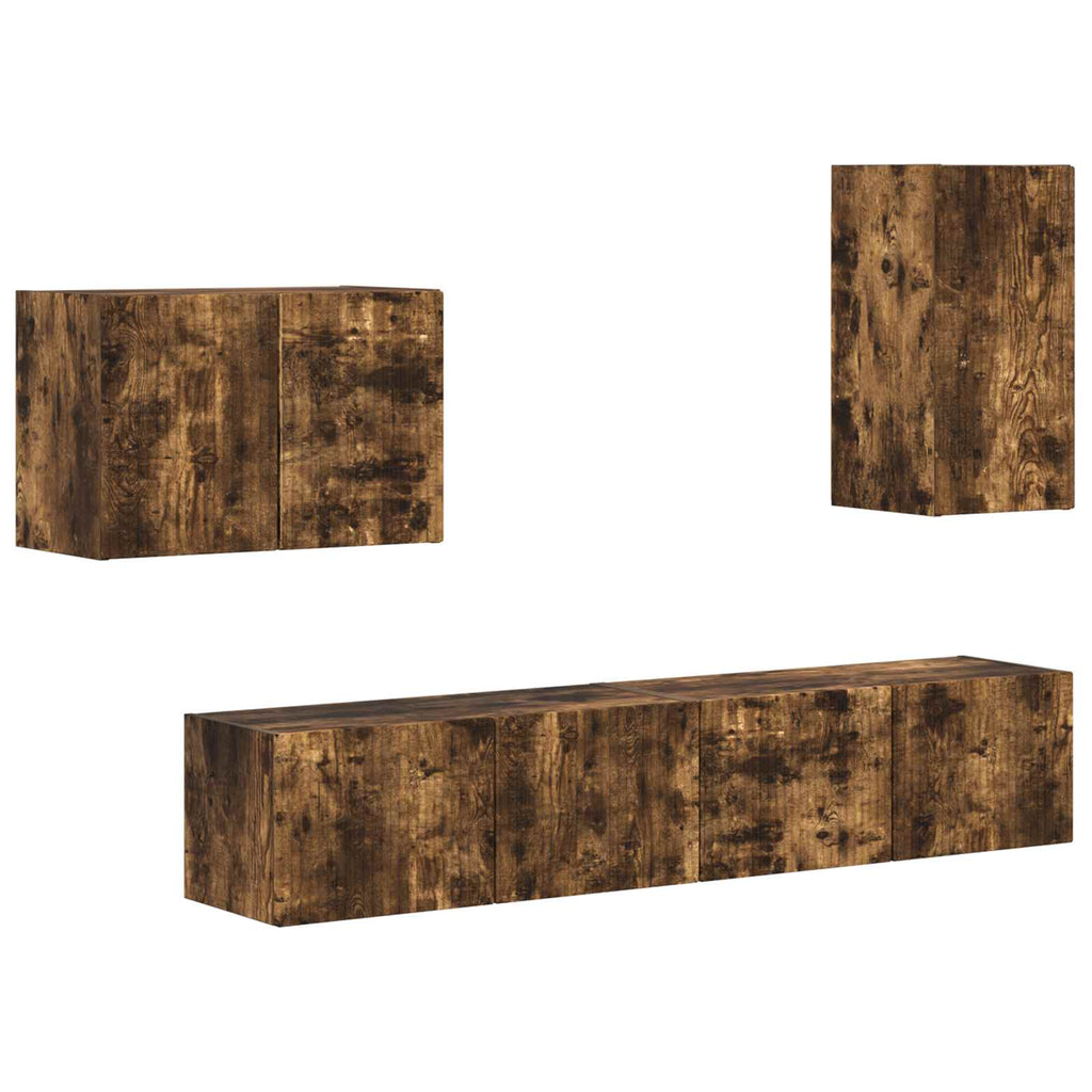 TV-Wandregal-Set 4 pcs Geräucherte Eiche Holzwerkstoff
