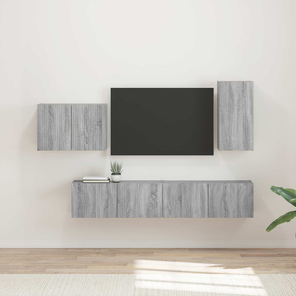 TV-Wandregal-Set Wandmontiert 4 pcs Graues Sonoma Holzwerkstoff
