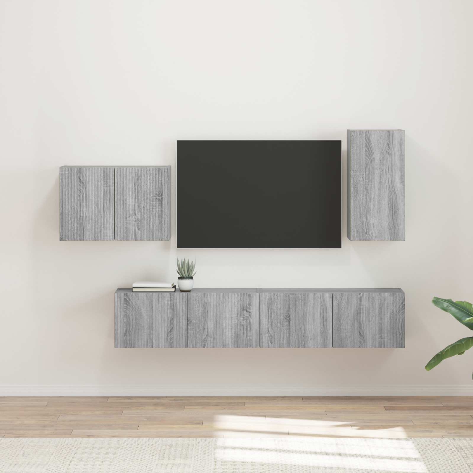 TV-Wandregal-Set Wandmontiert 4 pcs Graues Sonoma Holzwerkstoff