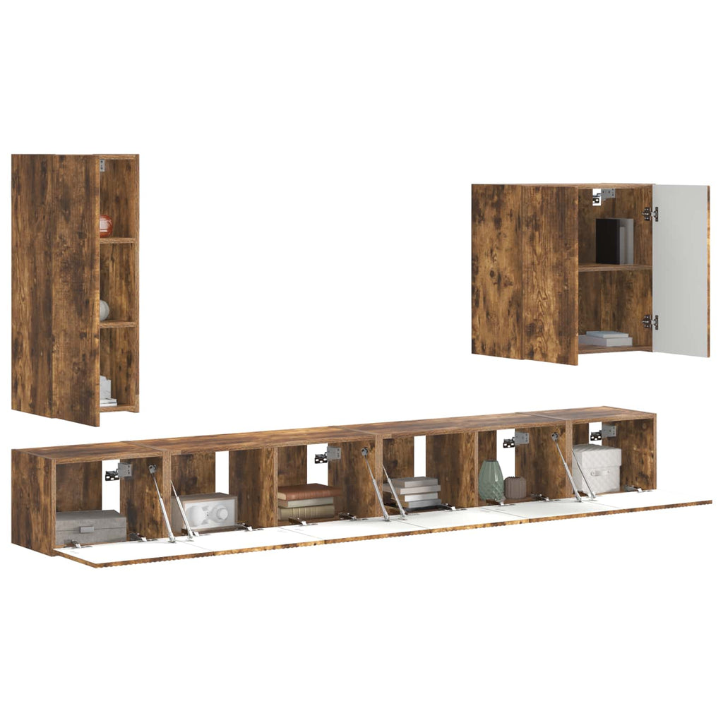 TV-Wandregal-Set Wandmontiert 6 pcs Geräucherte Eiche