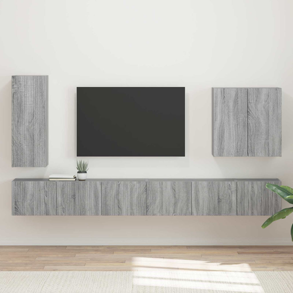 TV-Wandregal-Set Wandmontiert 6 pcs Graues Sonoma