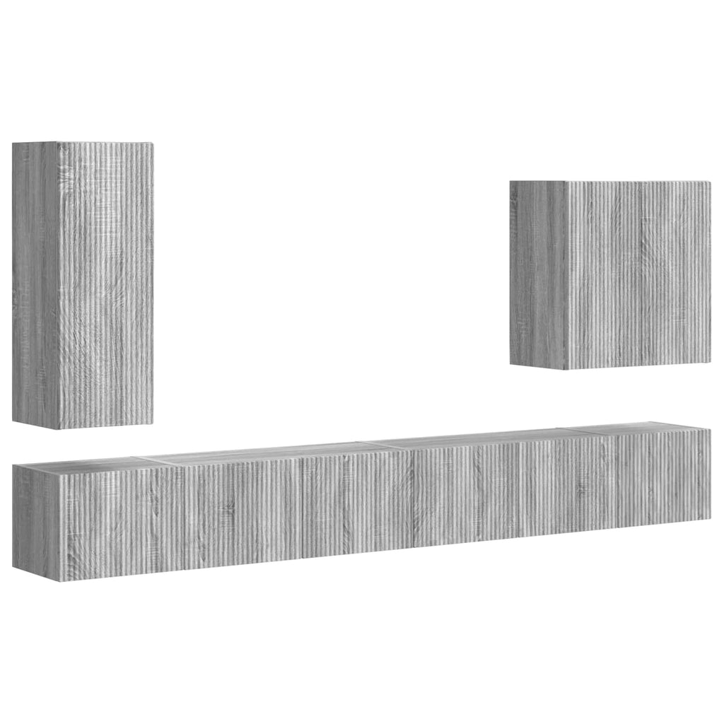 TV-Wandregal-Set Wandmontiert 6 pcs Graues Sonoma