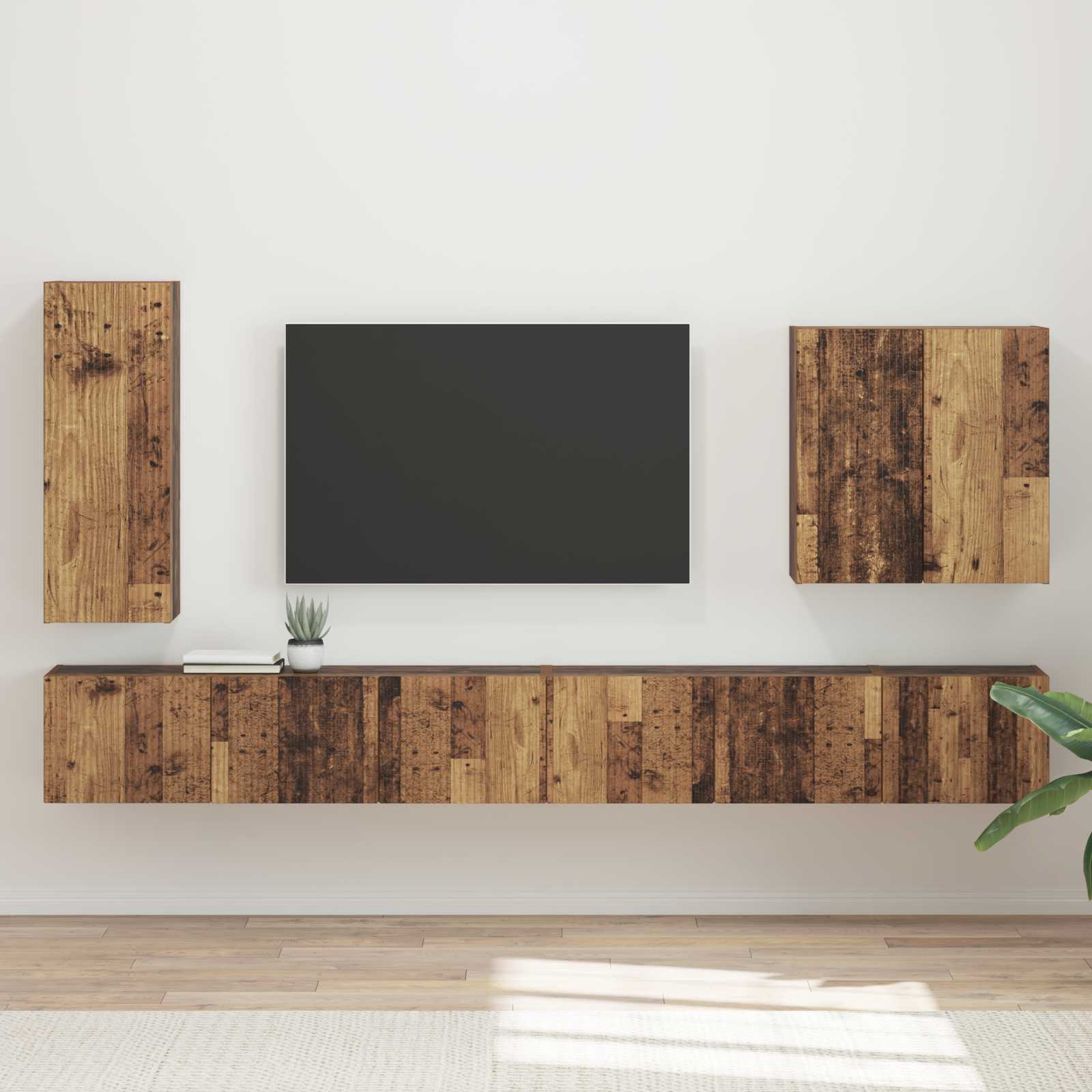 TV-Wandregal-Set Wandmontiert 6 pcs Altholz