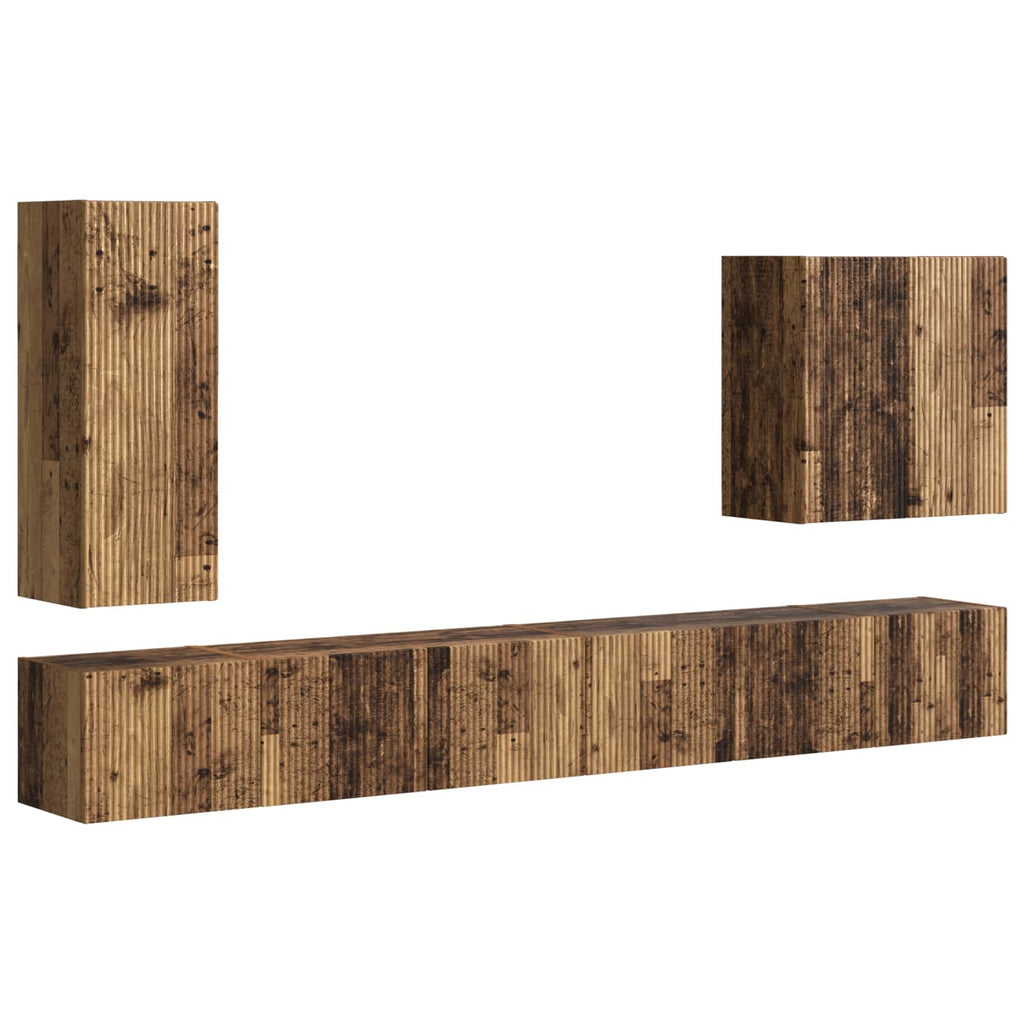 TV-Wandregal-Set Wandmontiert 6 pcs Altholz