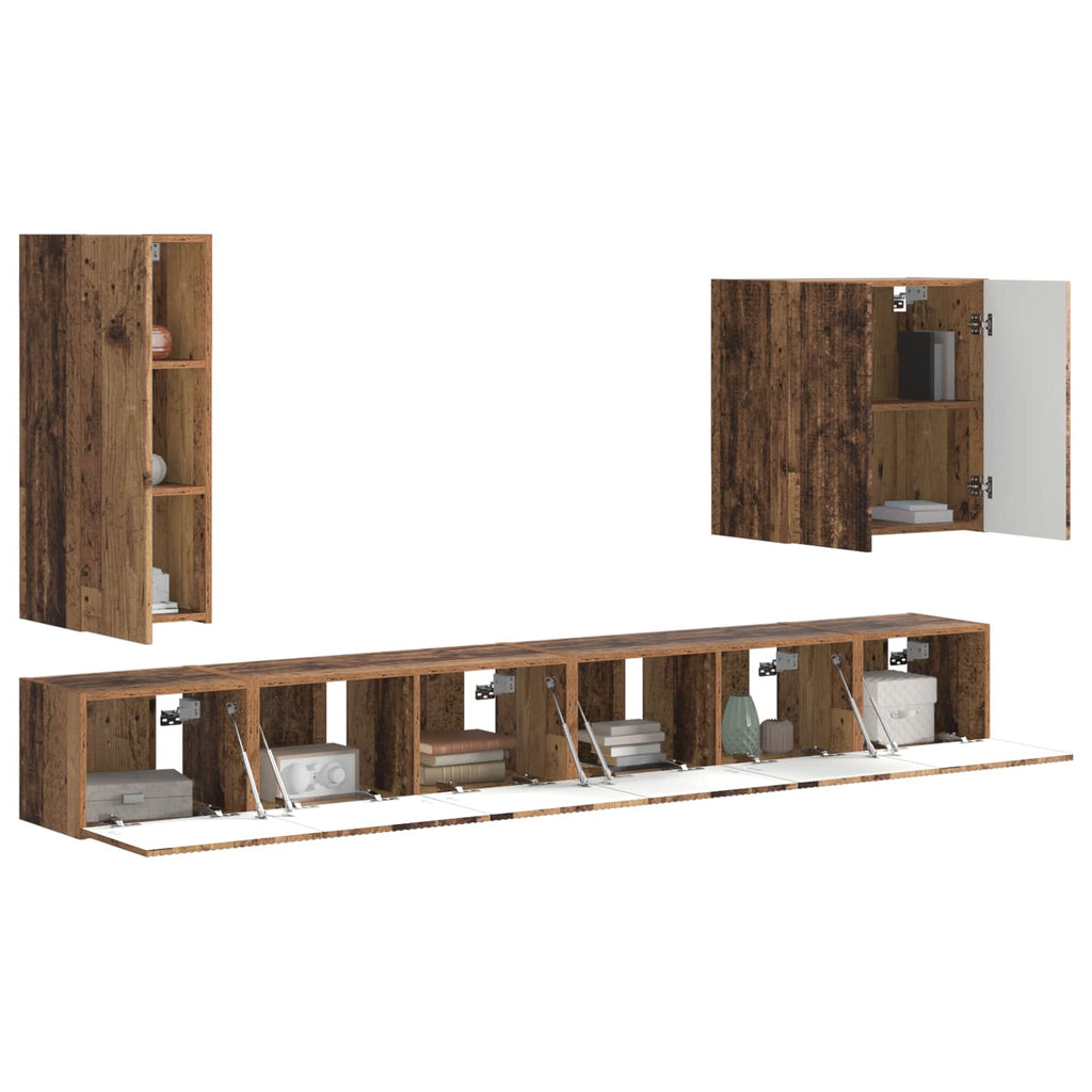 TV-Wandregal-Set Wandmontiert 6 pcs Altholz
