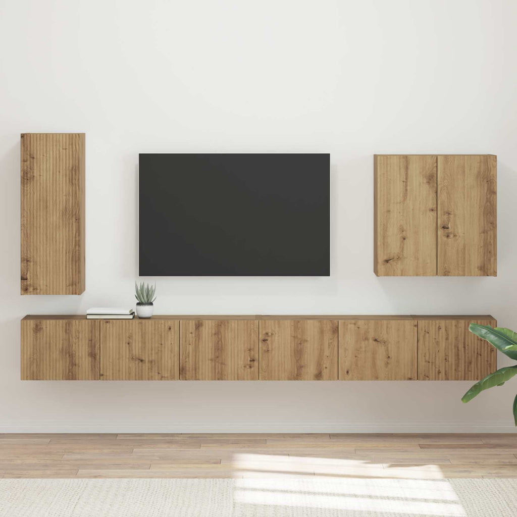 TV-Wandregal-Set Wandmontiert 6 pcs Artisan-Eiche