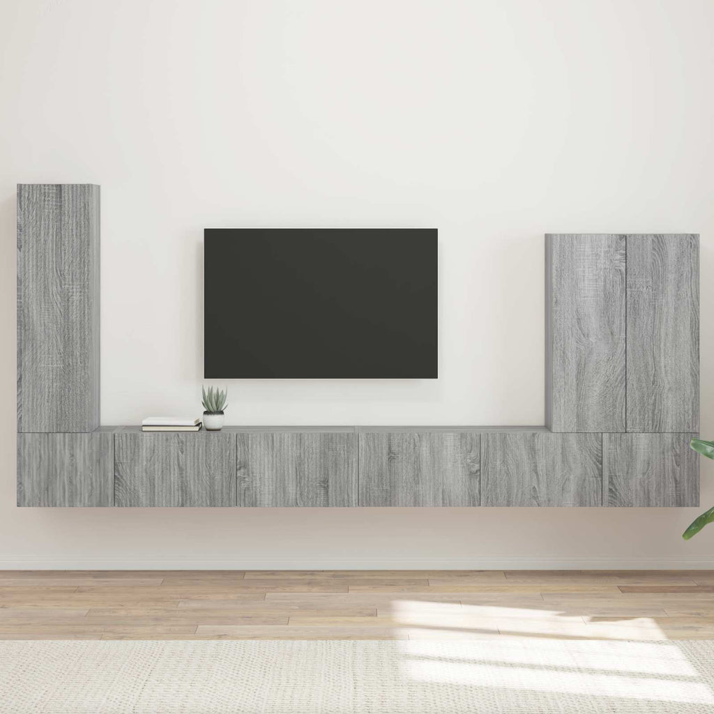 TV-Wandregal-Set Wandmontiert 6 pcs Graues Sonoma