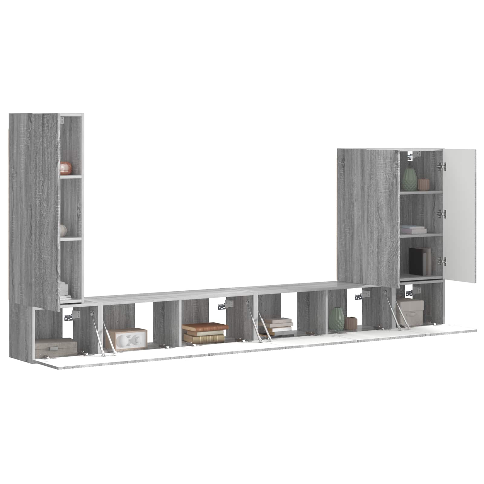 TV-Wandregal-Set Wandmontiert 6 pcs Graues Sonoma