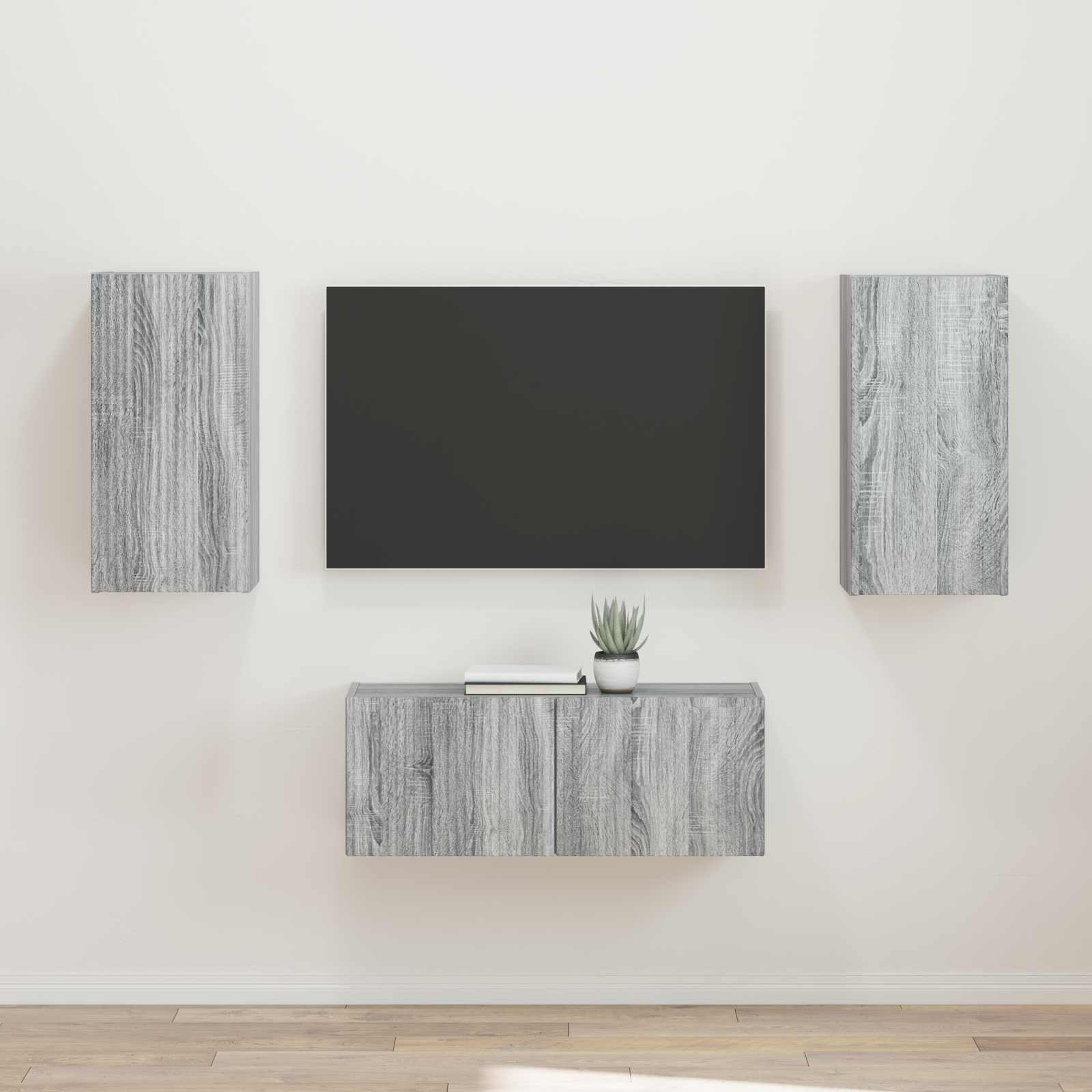 TV-Schrankset Wandmontiert 2 pcs Graues Sonoma Holzwerkstoff