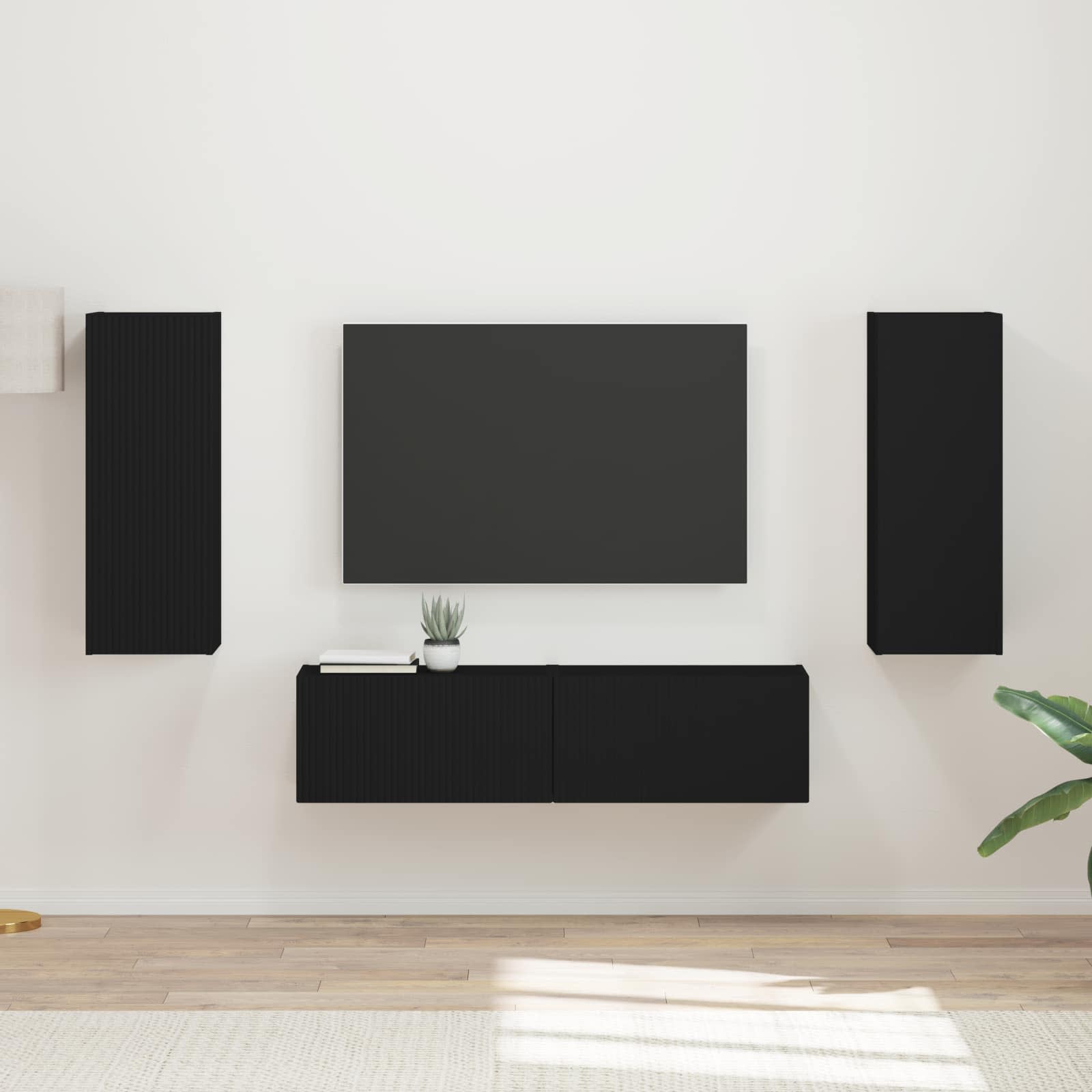 TV-Schrankset Wandmontiert 2 pcs Schwarz Holzwerkstoff