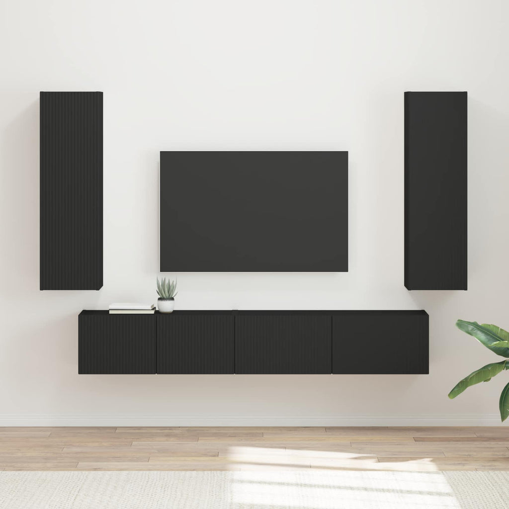 TV-Schrankset Wandmontiert 3 pcs Schwarz Holzwerkstoff
