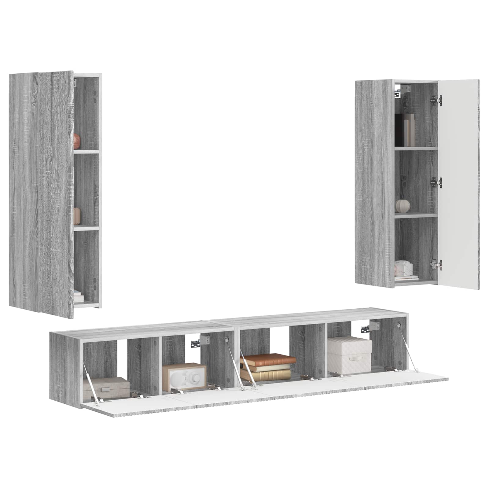 TV-Schrankset Wandmontiert 3 pcs Graues Sonoma Holzwerkstoff