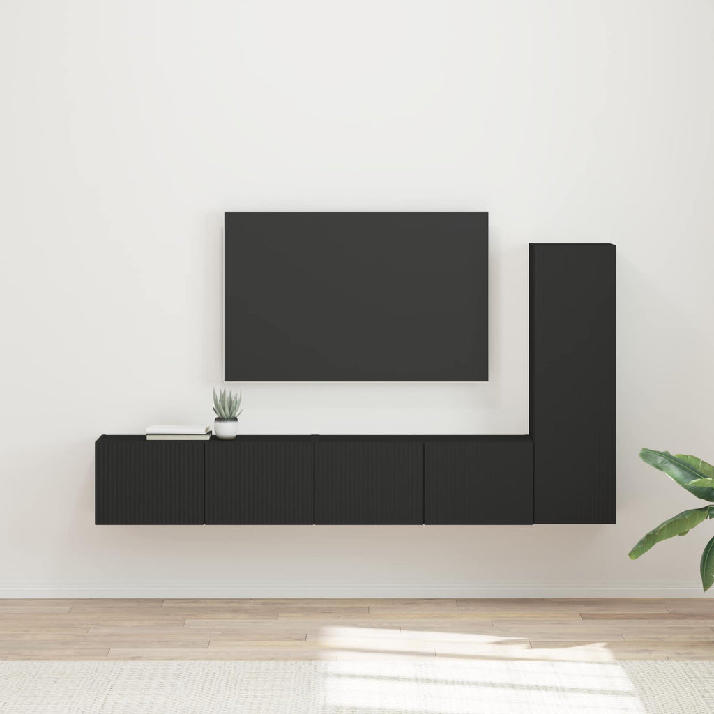 TV-Schrankset Wandmontiert 3 pcs Schwarz Holzwerkstoff