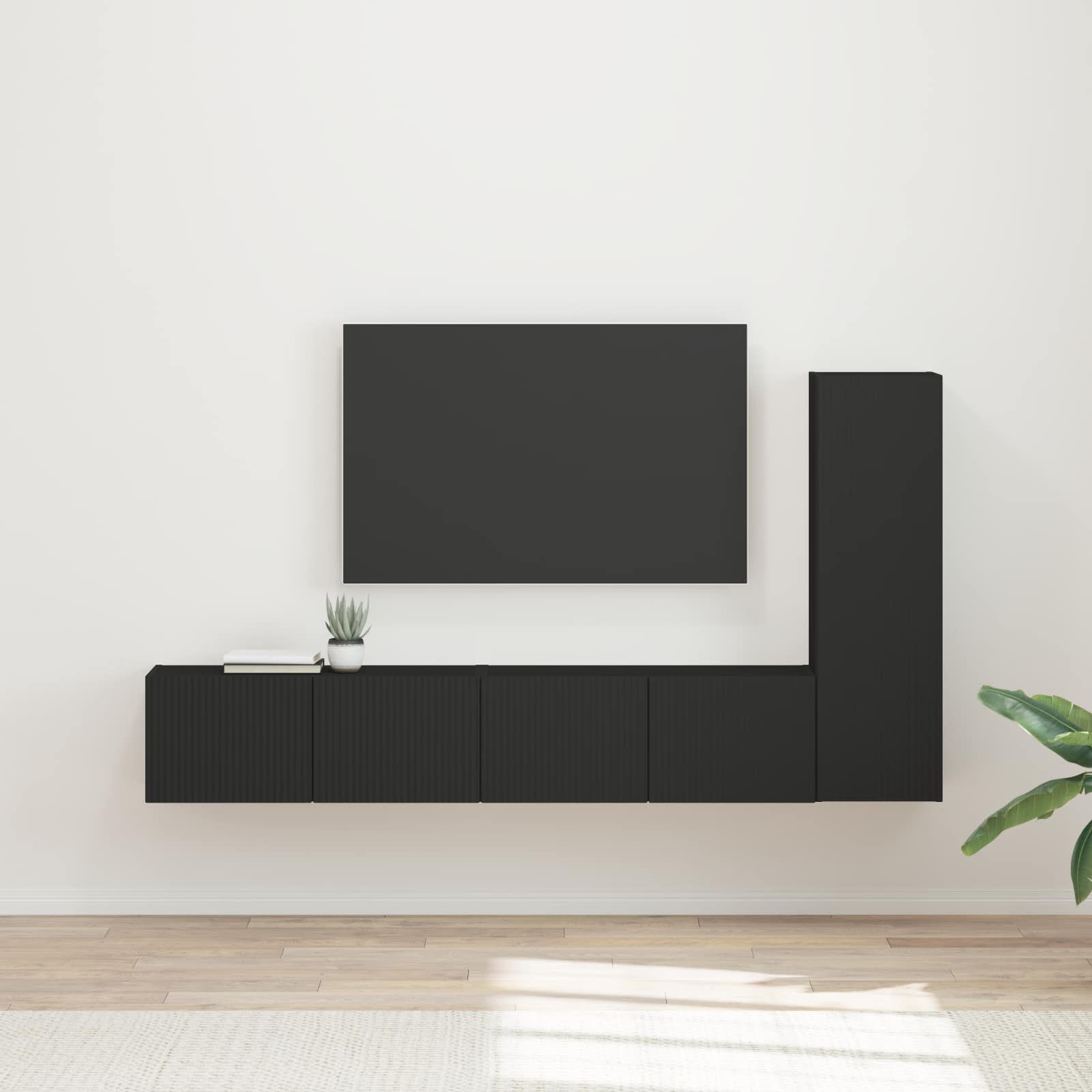 TV-Schrankset Wandmontiert 3 pcs Schwarz Holzwerkstoff