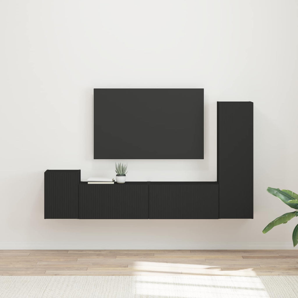 TV-Schrankset Wandmontiert 4 pcs Schwarz Holzwerkstoff