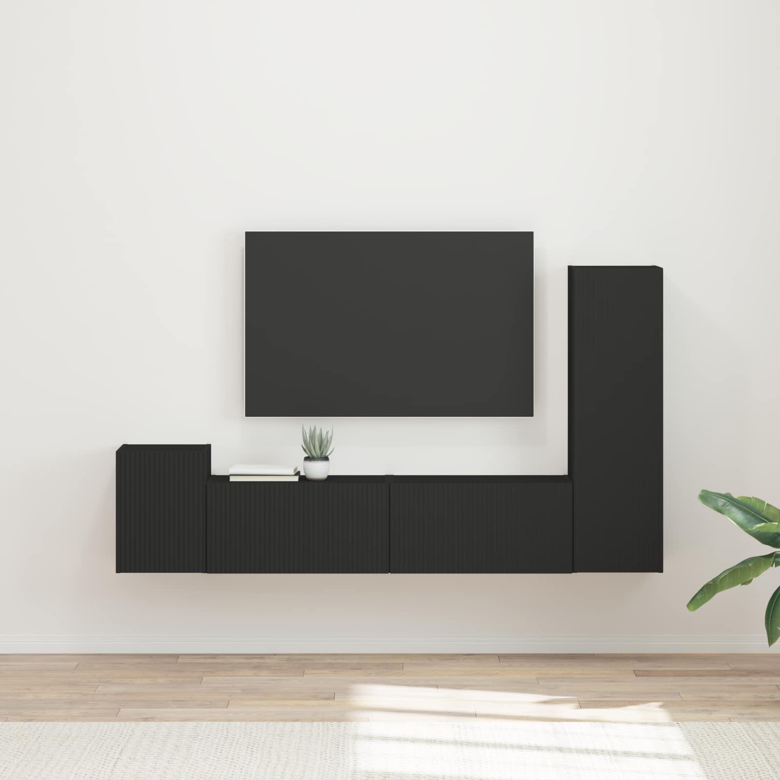 TV-Schrankset Wandmontiert 4 pcs Schwarz Holzwerkstoff