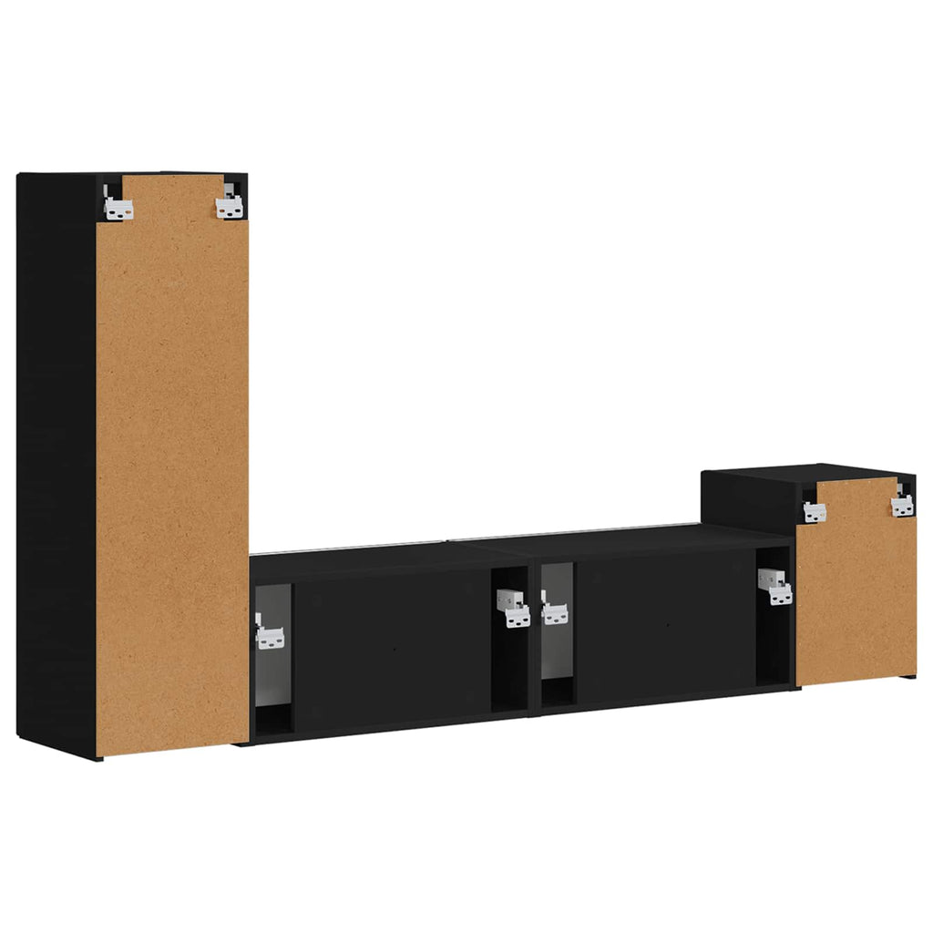 TV-Schrankset Wandmontiert 4 pcs Schwarz Holzwerkstoff