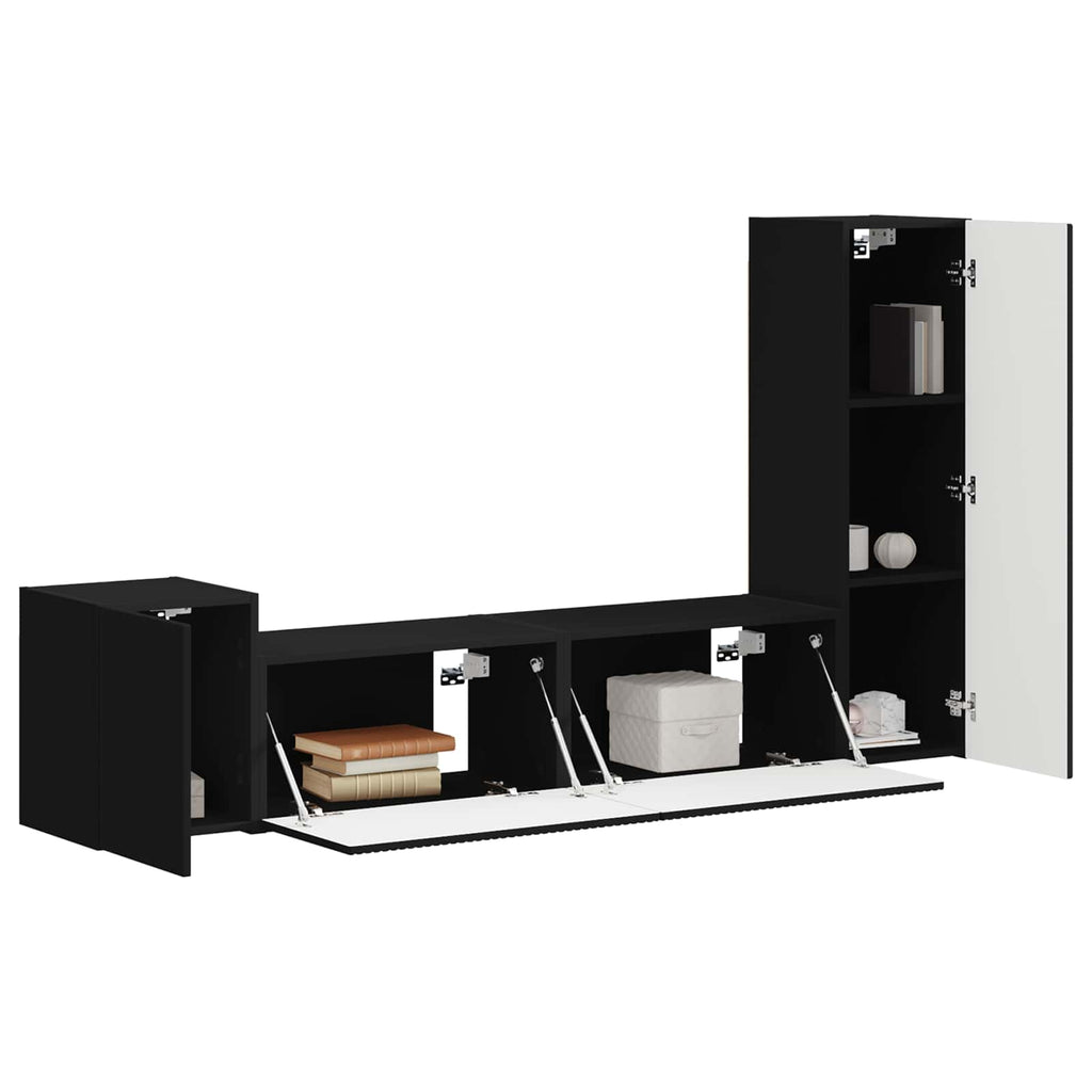 TV-Schrankset Wandmontiert 4 pcs Schwarz Holzwerkstoff