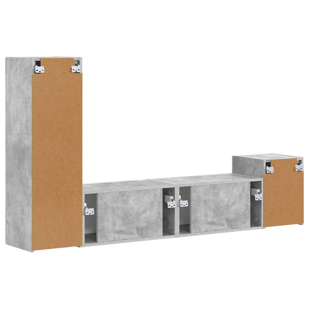 TV-Schrankset Wandmontiert 4 pcs Beton Grau Holzwerkstoff