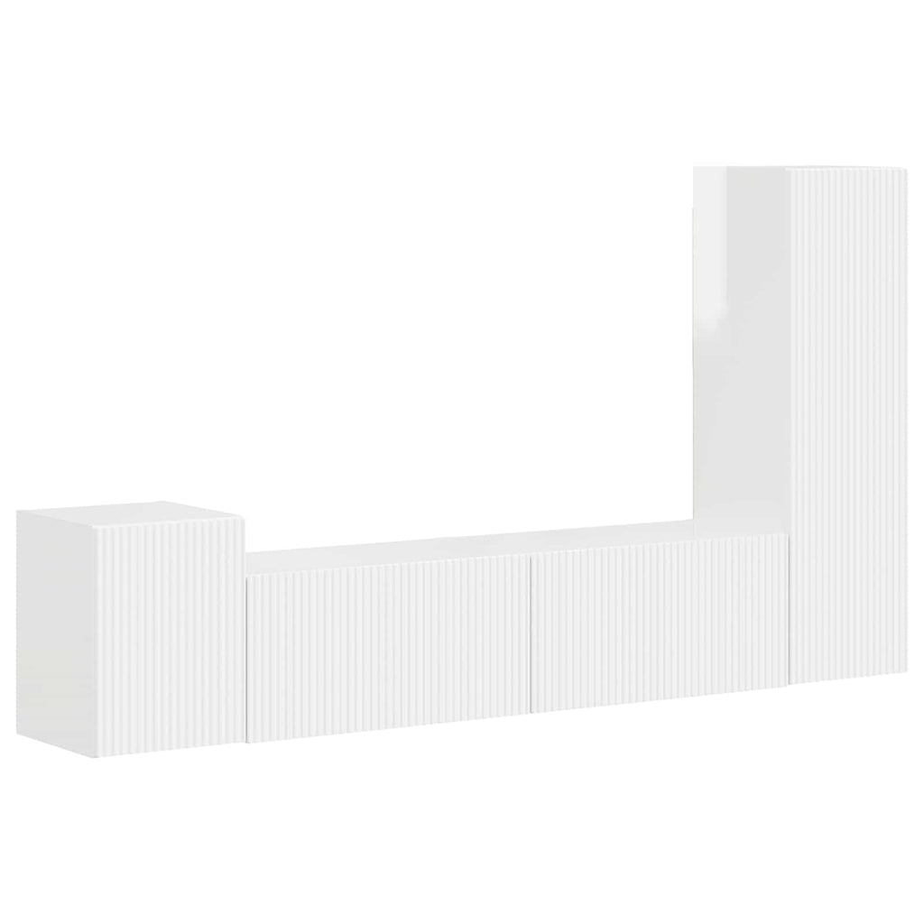 TV-Schrankset Wandmontiert 4 pcs Hochglanz Weiß Holzwerkstoff