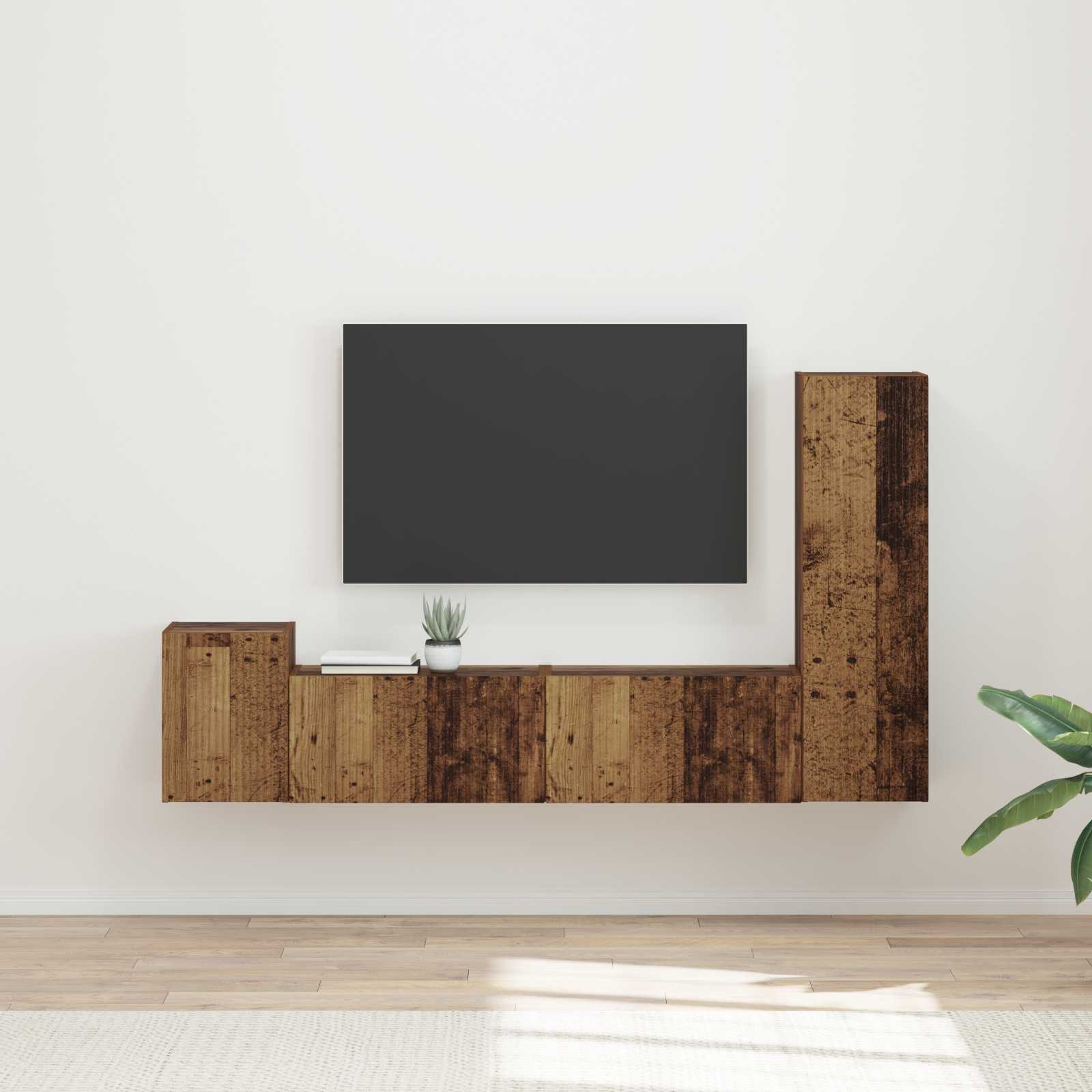 TV-Schrankset Wandmontiert 4 pcs Altholz Holzwerkstoff