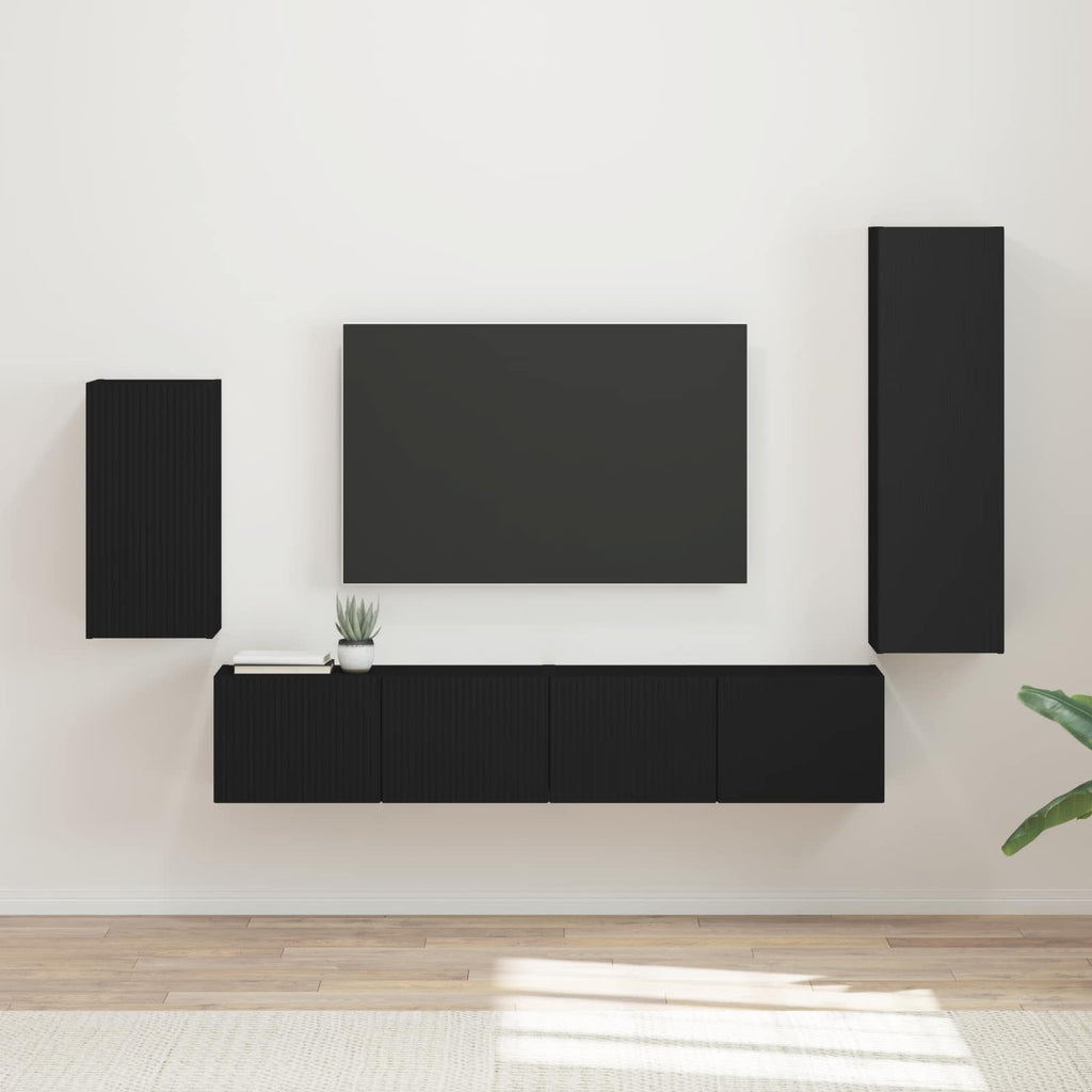 TV-Schrankset Wandmontiert 4 pcs Schwarz Holzwerkstoff