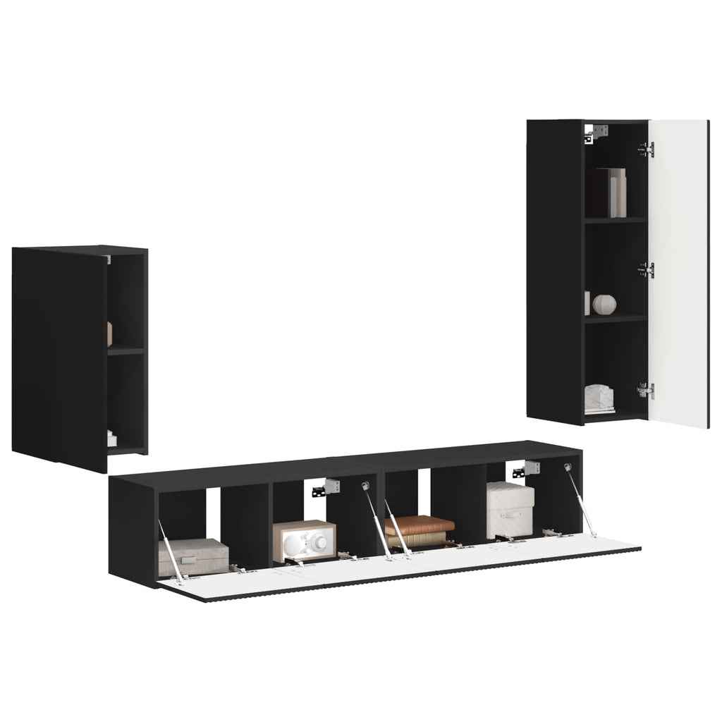 TV-Schrankset Wandmontiert 4 pcs Schwarz Holzwerkstoff