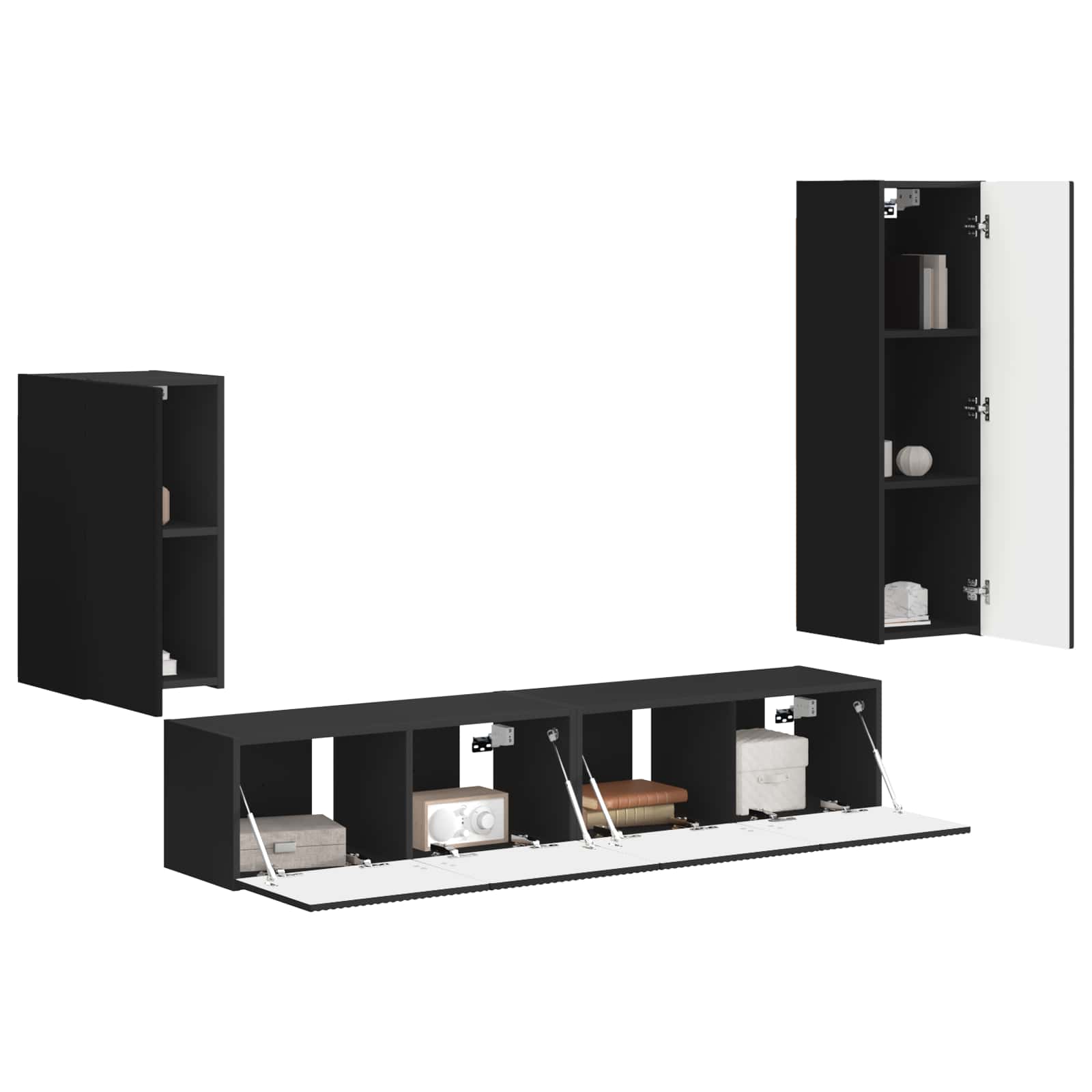 TV-Schrankset Wandmontiert 4 pcs Schwarz Holzwerkstoff
