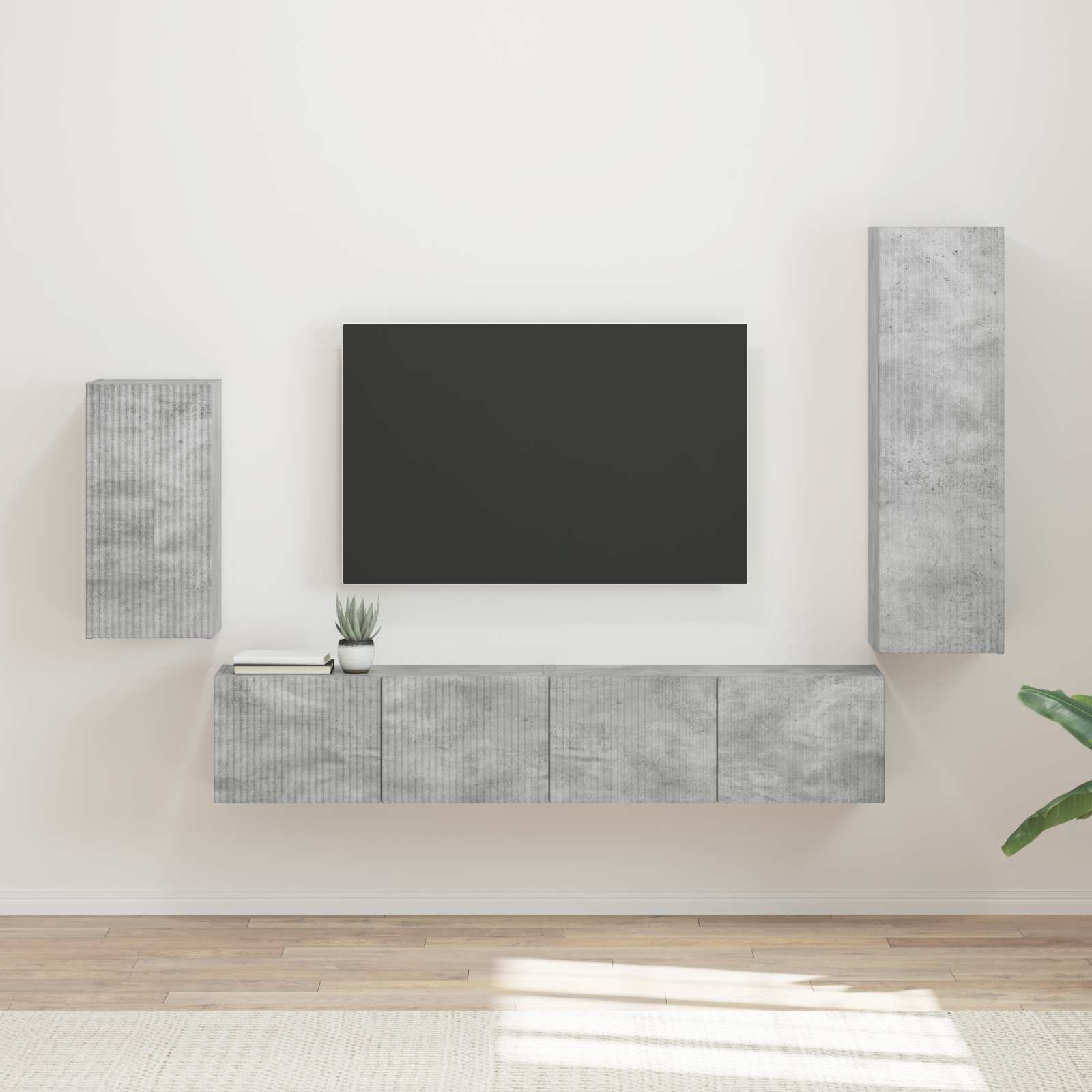 TV-Schrankset Wandmontiert 4 pcs Beton Grau Holzwerkstoff